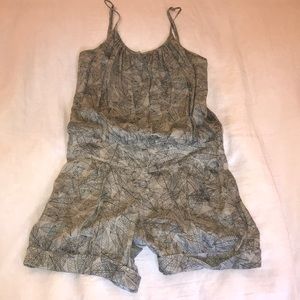 Linen Leaf Print Romper